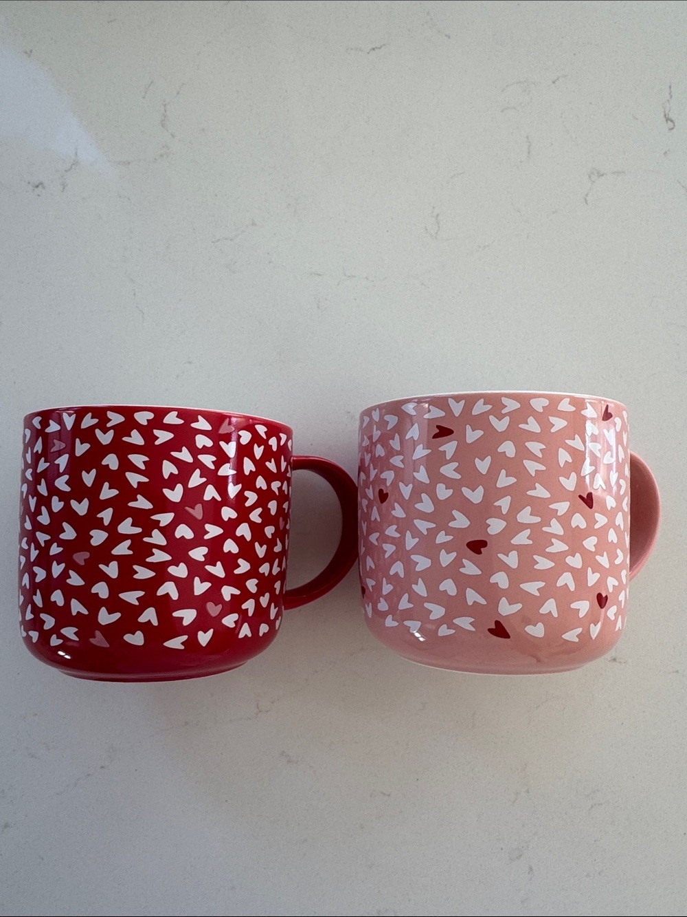 Opal House by Target Red and Pink Heart Pattern Ceramic Mugs - Set of 2 NWOT